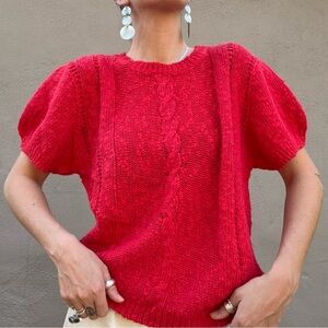 Vintage Red 80s Cable Knit Sweater